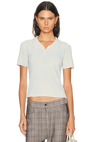 Maison Margiela Stamped Cotton Polo Top in Pale Blue in Blue