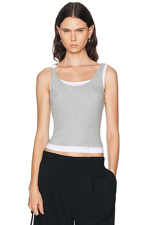 Mimchik Double Layer Knotted Tank Top in Grey