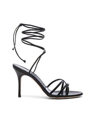 Manolo Blahnik Leva 105 Leather Sandal in Black in Black