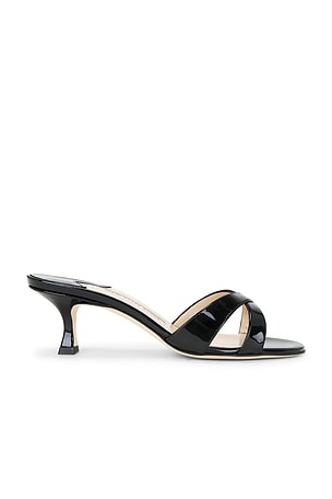 Manolo Blahnik Callamu 50 Patent Mule Sandal in Black