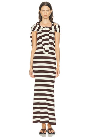 Monse Back Knot Knitted Maxi Dress in Chocolate