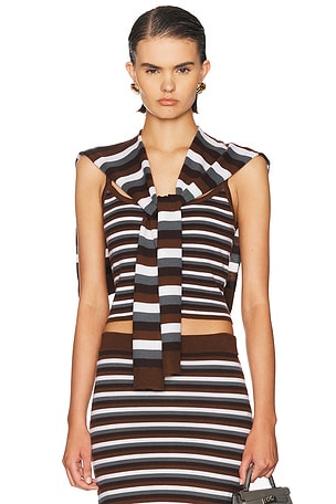 Monse Combo Stripe Tank Top And Cardigan in Brown