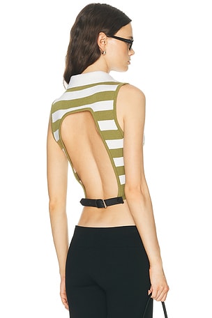 Monse Leather Belt Cut Out Knitted Top in Olive,White
