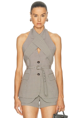 Monse Cross Lapel Vest Jacket in Brown