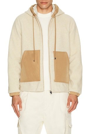 Moncler Zip Up Teddy Fleece Cardigan in Cream