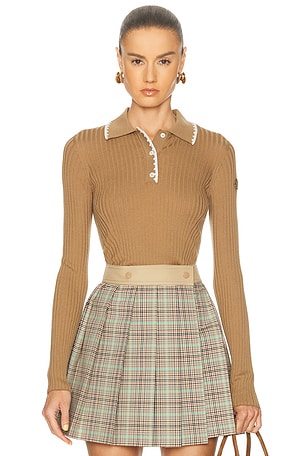 Moncler Long Sleeve Polo Shirt in Beige
