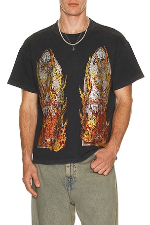 Who Decides War by Ev Bravado Rhinestone Flame Glass Jersey Tee in Black