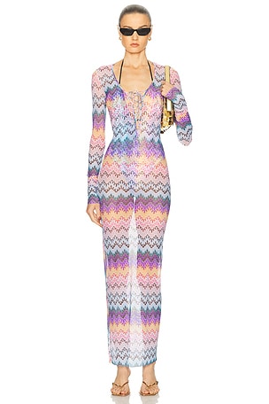 Missoni Zig Zag Tie Long Cover Up Dress in Purple