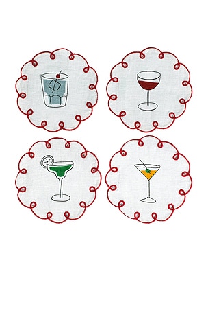 Misette Embroidered Linen Coasters Set Of 4 in White