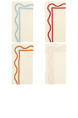Misette Embroidered Linen Napkins Set Of 4 in Cream