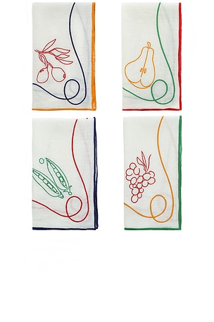 Misette Embroidered Linen Napkins Set Of 4 in White