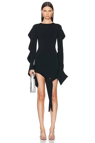 Mugler Long Sleeve Mini Dress in Black
