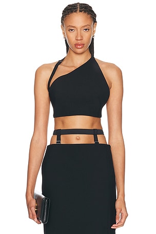 Mugler One Shoulder Crop Top in Black