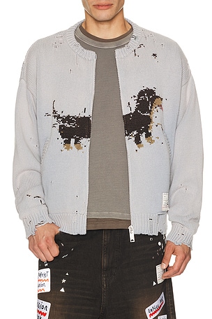 Maison MIHARA YASUHIRO Dog Jacquard Knit Cardigan in Blue