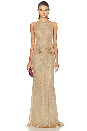 The New Arrivals by Ilkyaz Ozel Euphorie Metallic Knit Dress in Metallic Gold