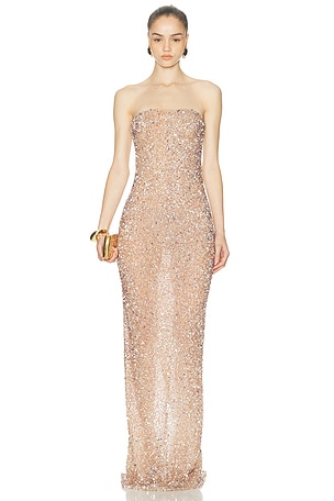 The New Arrivals by Ilkyaz Ozel Isis Strapless Dress in Metallic Neutral
