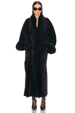 NOUR HAMMOUR Sima Grand Shearling Coat in Brown