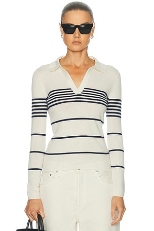 NILI LOTAN Lucille Multi Stripe Polo Sweater in Ivory
