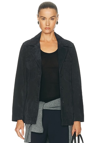 NILI LOTAN Dominic Suede Jacket in Navy