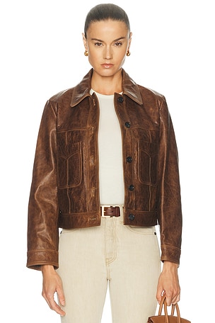 NILI LOTAN Susannah Leather Jacket in Brown