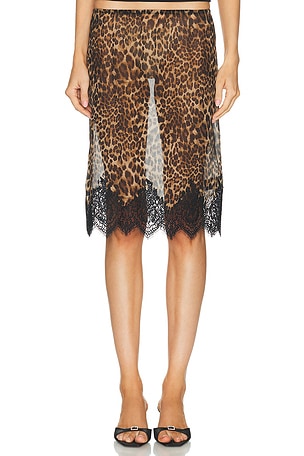 NILI LOTAN Thea Lace Skirt in Brown