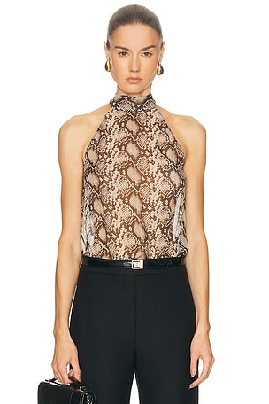 NILI LOTAN Alla Halterneck Top in Neutral,Brown