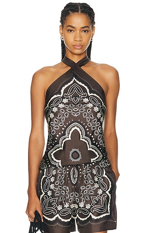 NILI LOTAN Solal Silk Halter Top in Brown