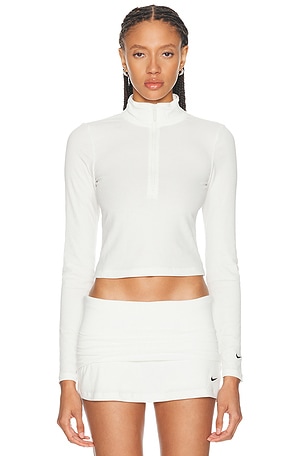 Nike Chill Knit Tight Ribbed Quarter Zip Long Sleeve Top in Ivory
