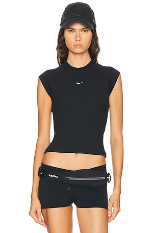 Nike NSW Chill Knit Rib Short Sleeve Top in Black