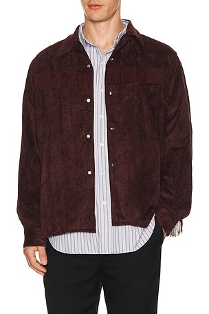 Needles Fringe Open Collar Shirt Rayon Corduroy in Burgundy