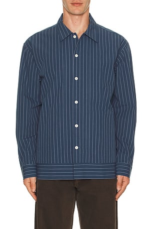 NN07 Reed Stripe Overshirt Shacket in Blue