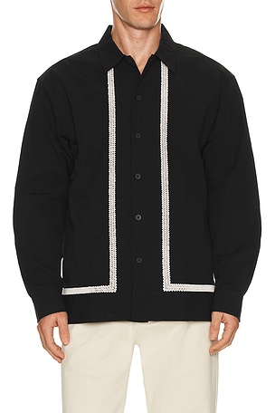 NN07 Reed Embroidered Button Up Overshirt in Black