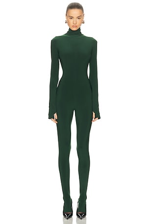 Norma Kamali Long Sleeve Slim Fit Turtleneck Catsuit in Green