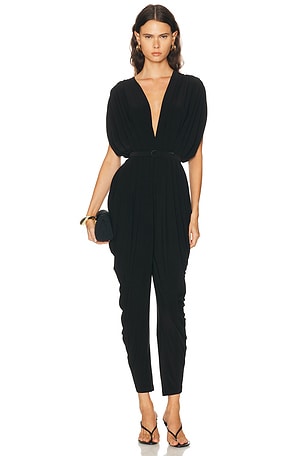Norma Kamali Square Sleeve Waterfall Jumpsuit in Black