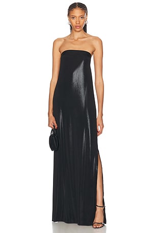 Norma Kamali Strapless Tailored Side Slit Gown in Black