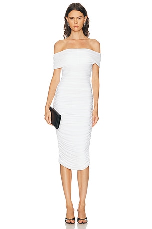 Norma Kamali Sleeveless Cowl Neck Side Shirred Dress in White