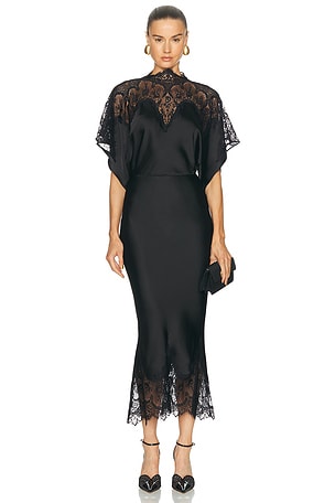 Norma Kamali Reverse Obie Midcalf Dress With Lace in Black