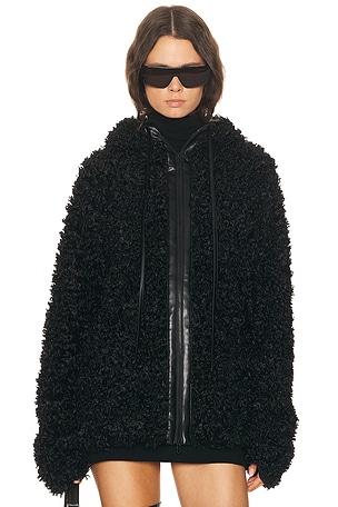 Norma Kamali Oversized Raglan Sleeve Zip Front Hooded Jacket in Black