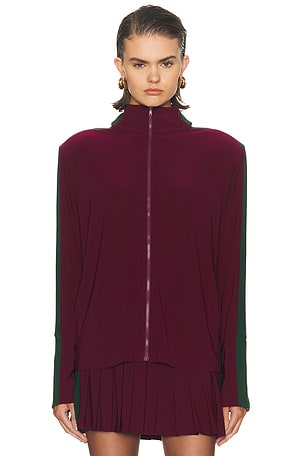 Norma Kamali Side Stripe Turtleneck Jacket in Burgundy