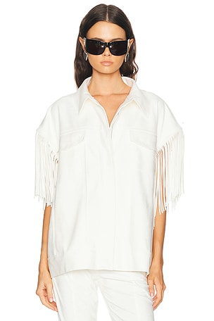 Norma Kamali Sleeveless Oversized Fringe Jacket in White