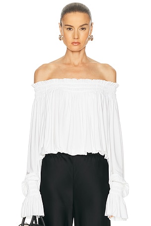 Norma Kamali Long Sleeve Peasant Bodysuit in White