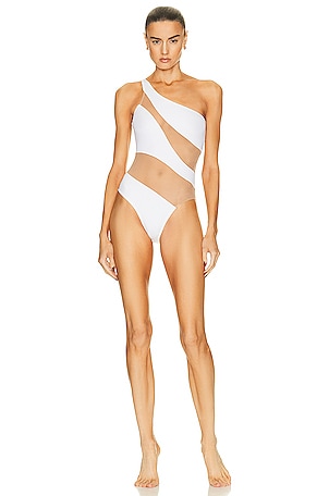 Norma Kamali Snake Mesh Mio Swimsuit in White