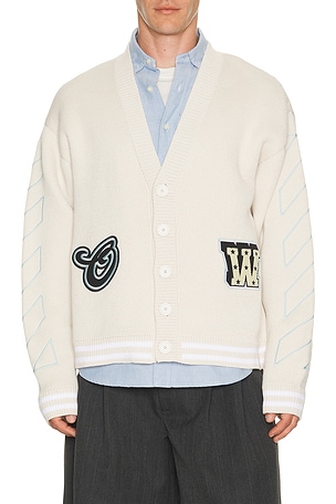 OFF-WHITE Star Logo Varsity Knit Cardigan in Cream