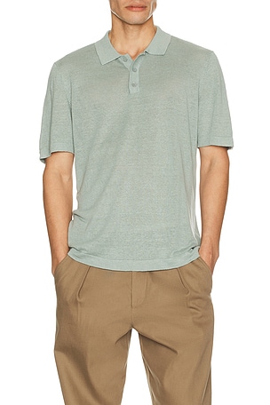 onia Linen Sweater Polo in Olive