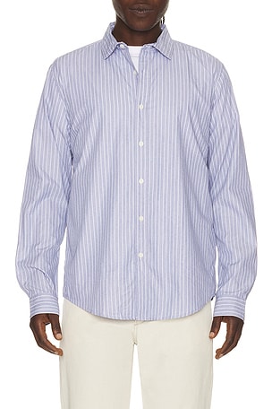 onia Poplin Long Sleeve Button Down Shirt in Blue