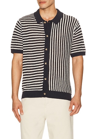 onia Linen Button Up Shirt in Navy