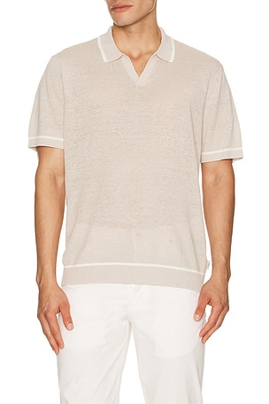 onia Linen Johnny Collar Polo in Neutral