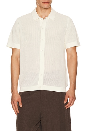 onia Crochet Knit Button Up Shirt in Cream