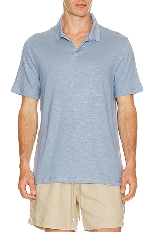 onia Shaun Stretch Linen Polo in Blue