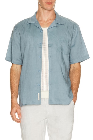 onia Air Linen Convertible Vacation Shirt in Blue